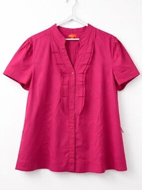ELLE Pink Pleated Blouse Short Sleeve Stretch Cotton Blend Workwear 3X